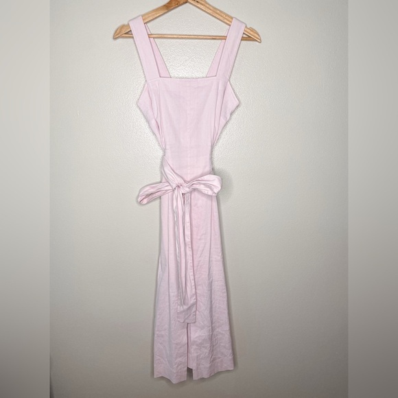 Vince |  Linen-Blend Square Neck Midi in Blush Pink 2 - Picture 7 of 15
